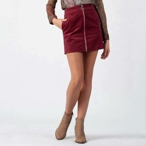 LUCCA Burgundy Corduroy Zip Up Mini Skirt Size Large